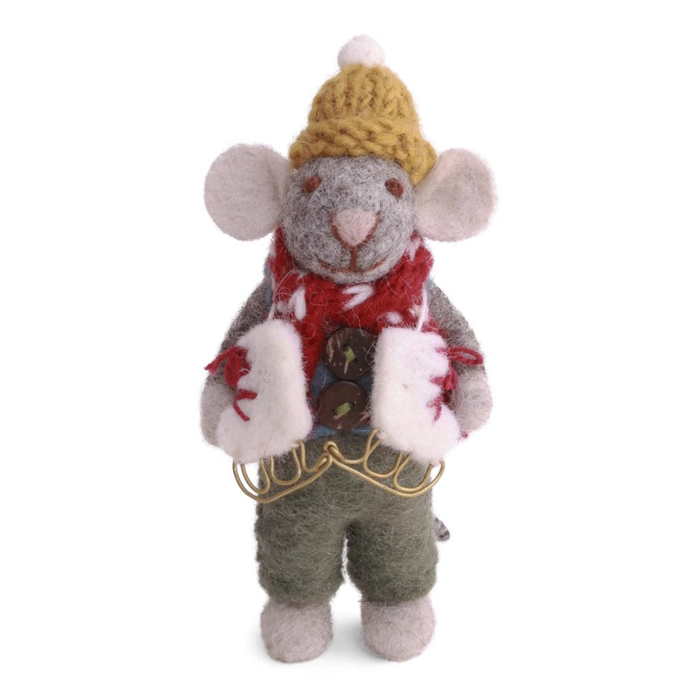 Gry & Sif - Grå julemus med skøjter 12cm