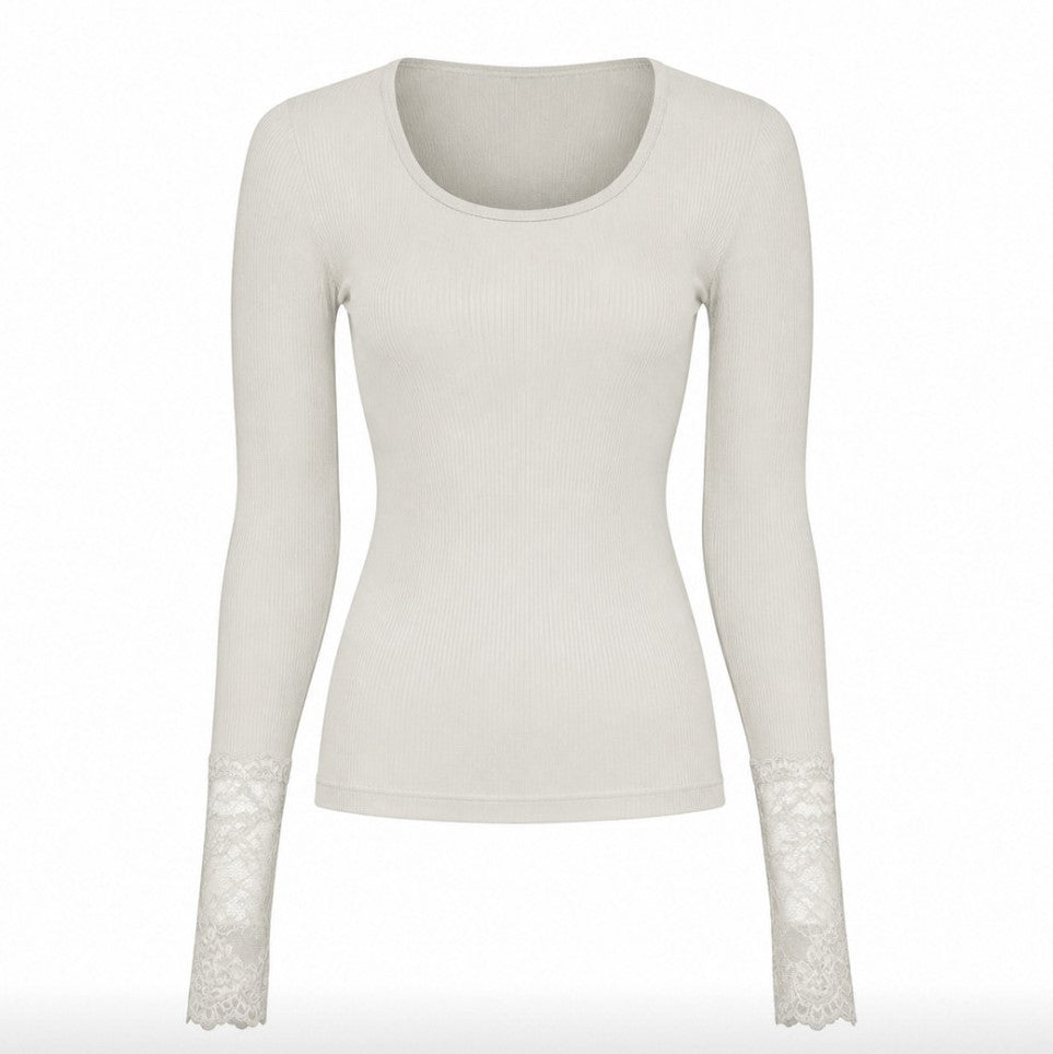 Tim & Simonsen - Ivory Mary rib bluse m/ blonde ærme