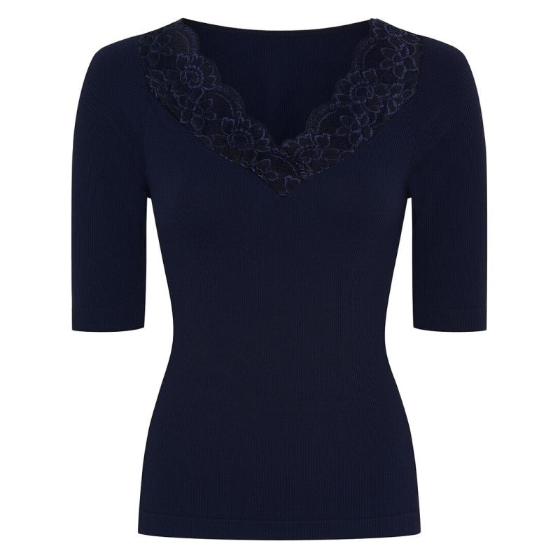 Belen rib t-shirt k/æ - Marine