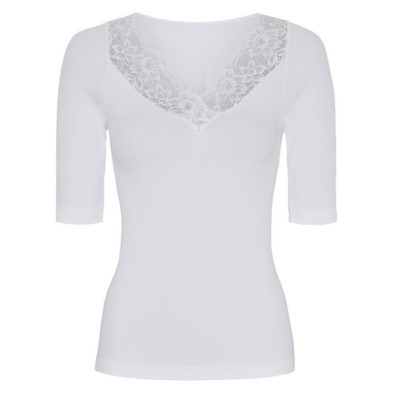 Belen rib t-shirt k/æ - Hvid