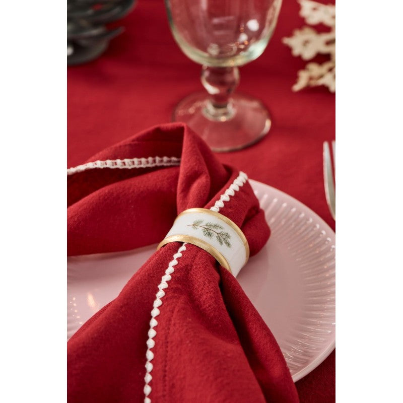 Ib Laursen - Rød Dagmar Stofserviet Dagmar rød m/hvide stikninger