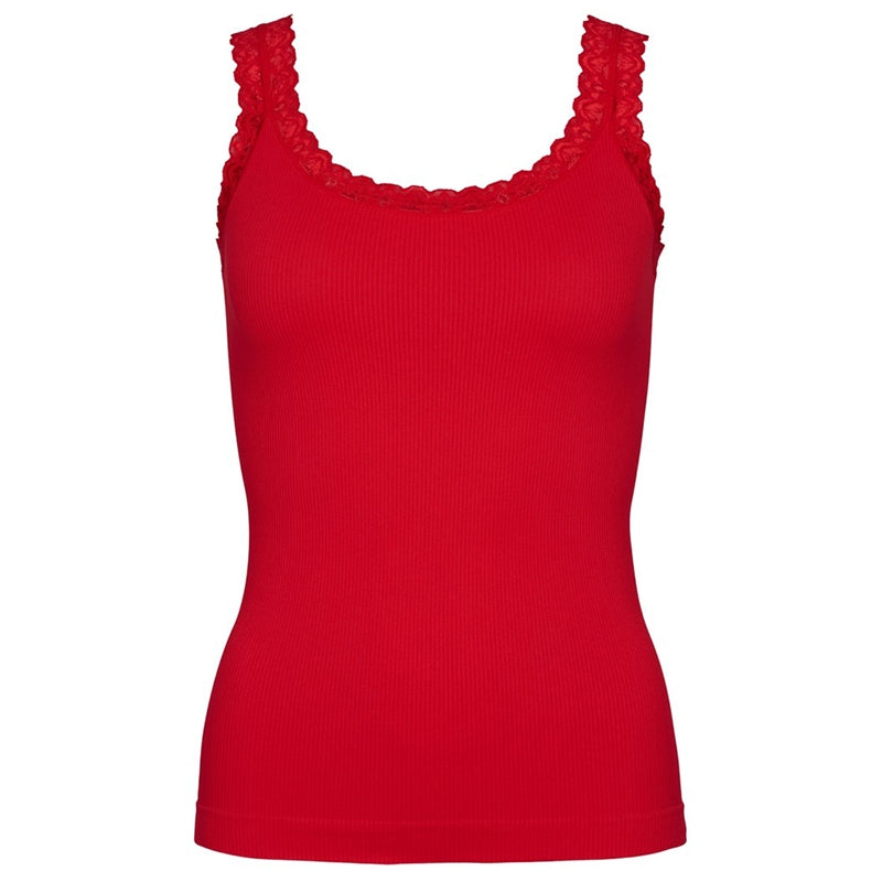 Frida rib top m/blonde - Rød