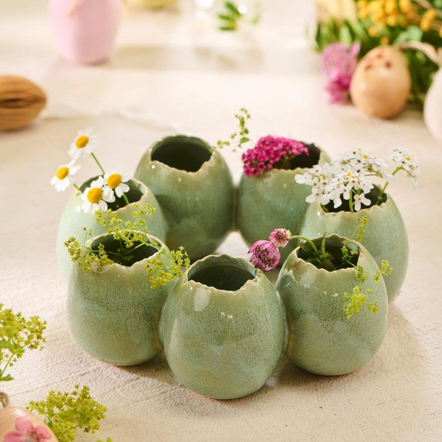 Ib Laursen - Grøn keramik vase æg i ring