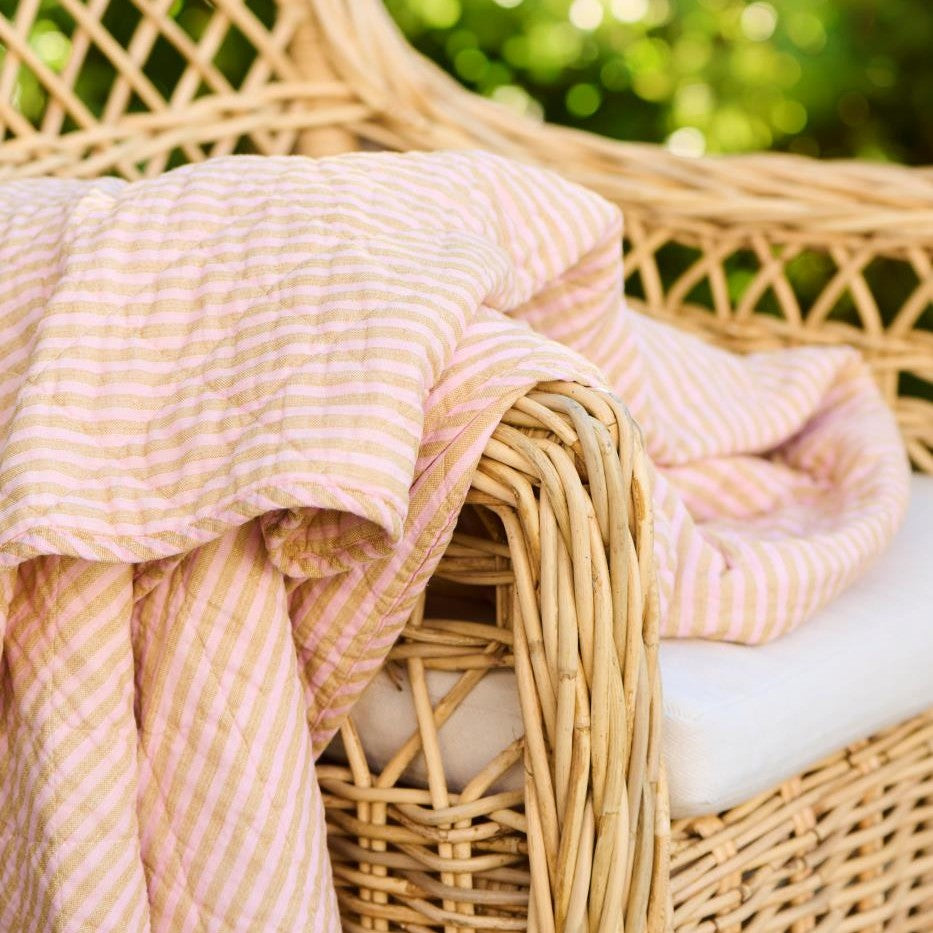 Ib Laursen - Quilt m/ lyserød-mustard striber