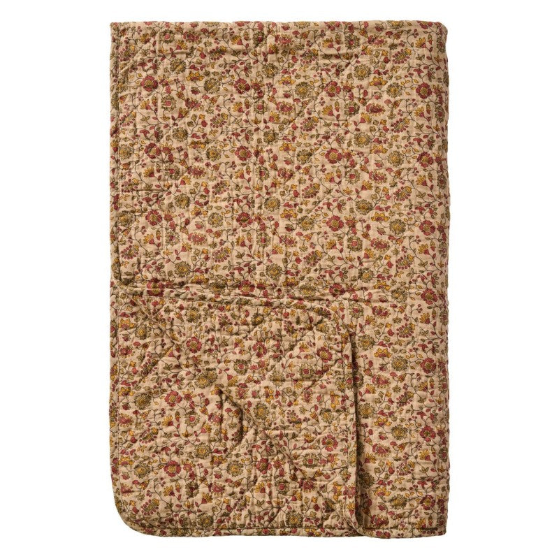 Ib Laursen Quilt brun m/røde, orange og grå blomster