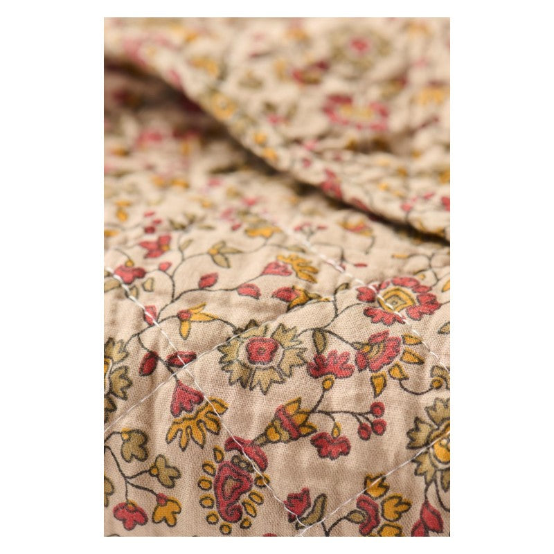 Ib Laursen Quilt brun m/røde, orange og grå blomster