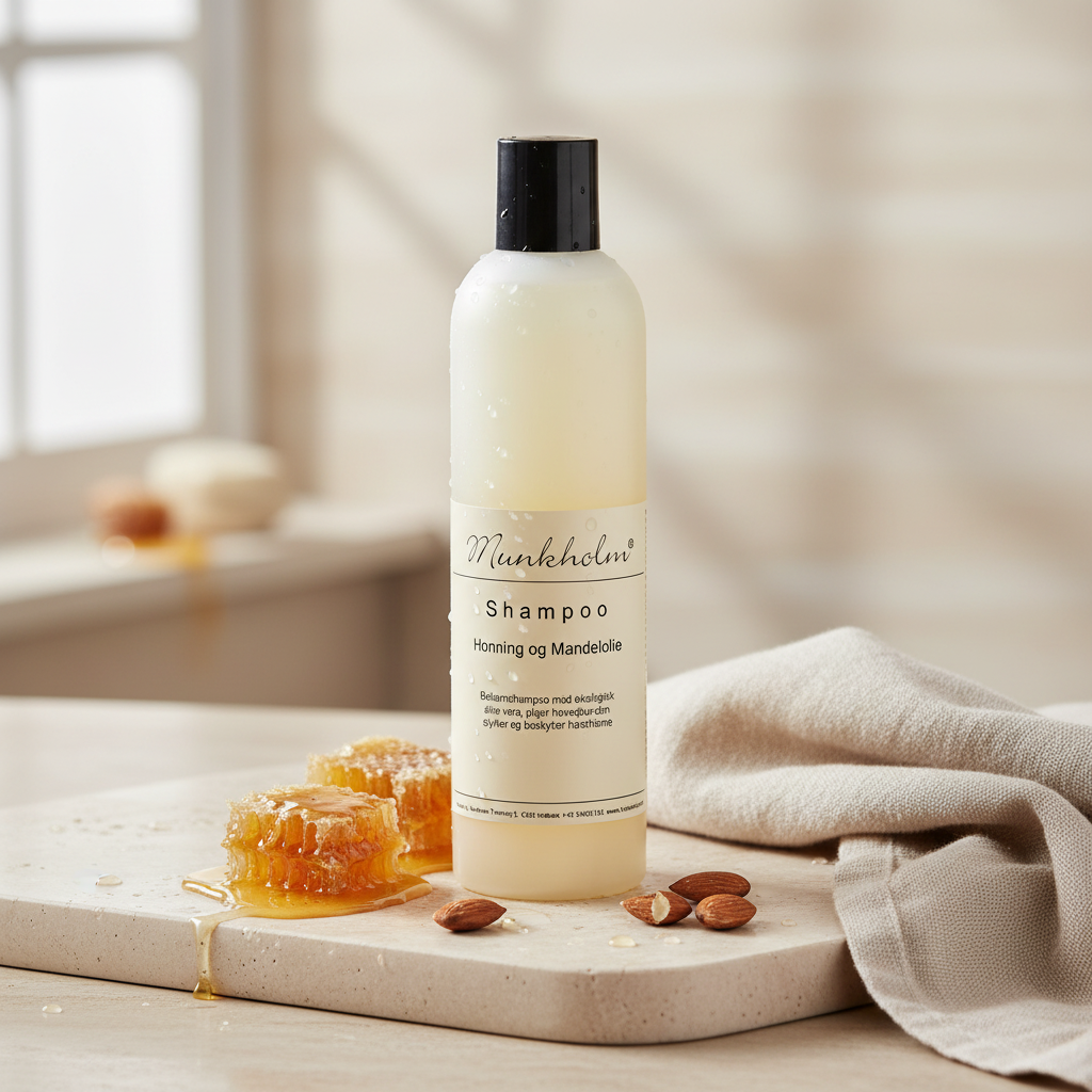 Munkholm Shampoo Honning & Mandel i Nordic spa setting