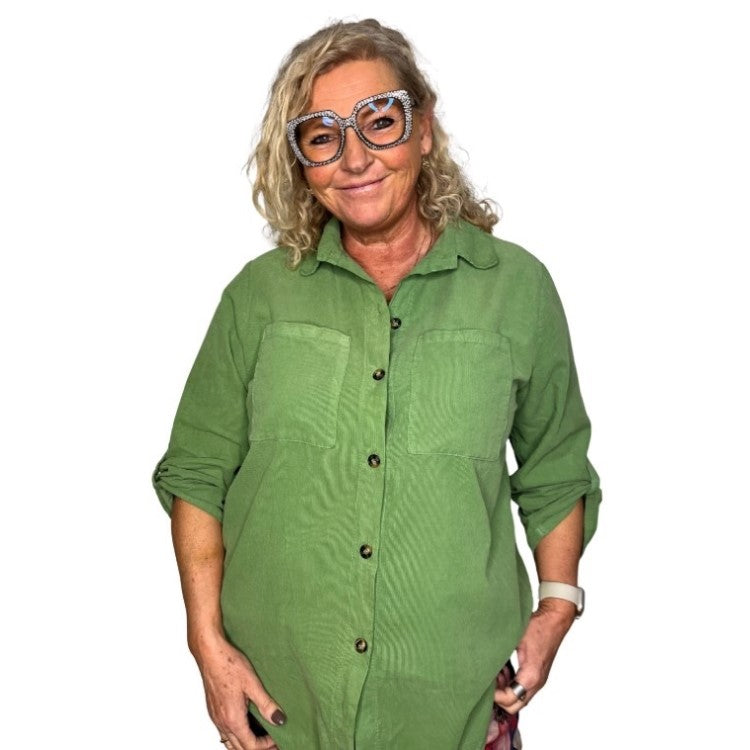 Janne K - Æblegrøn fløjlsskjorte