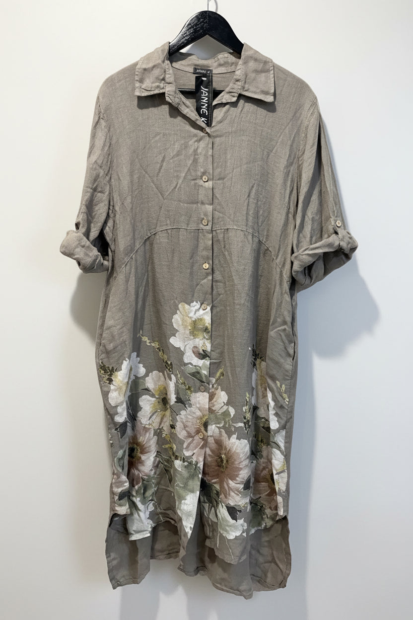Janne K hør kjole med blomster print