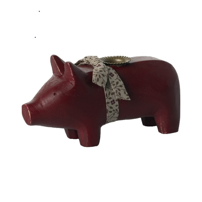 Maileg - Træ gris til lys - Rød