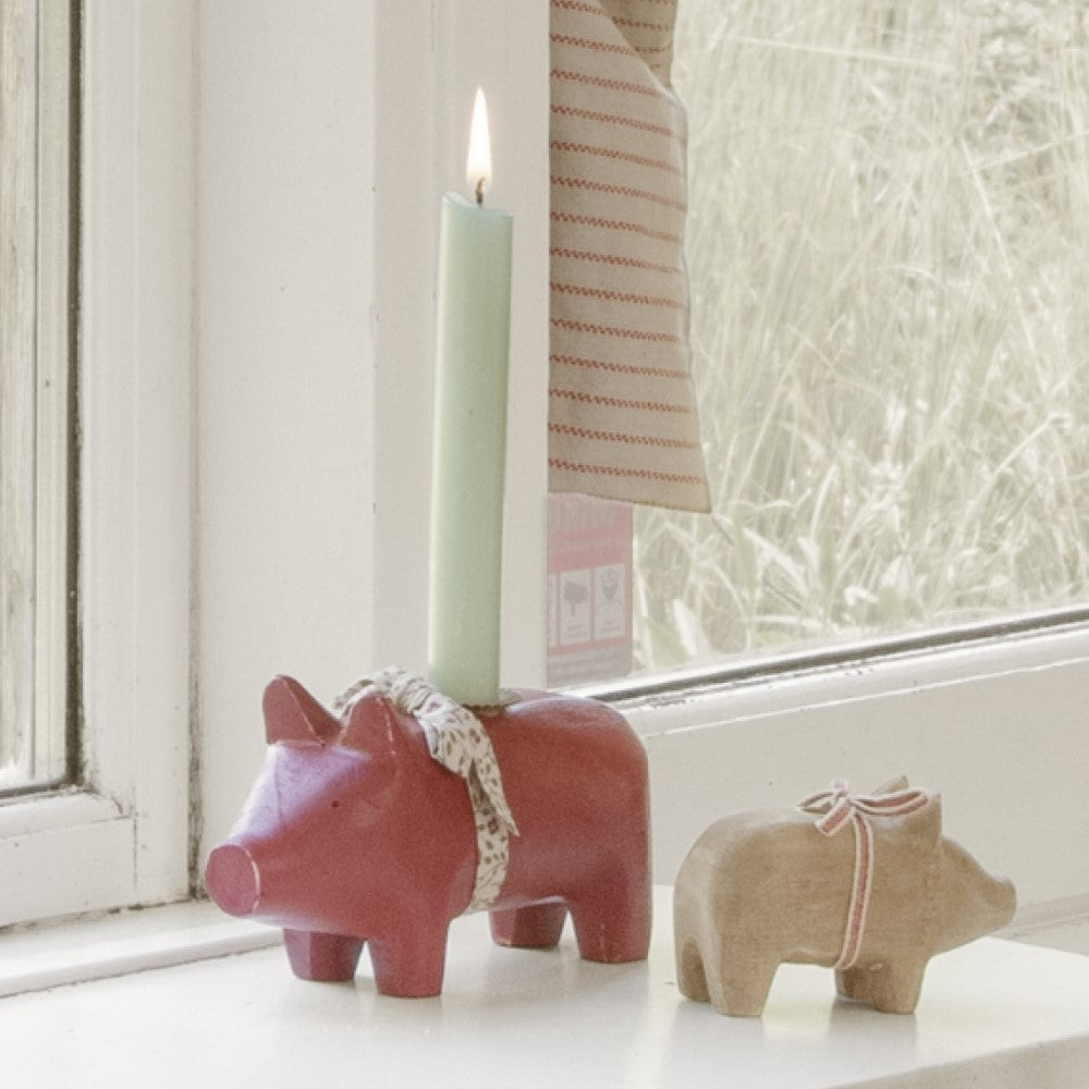 Maileg - Træ gris til lys - Rød