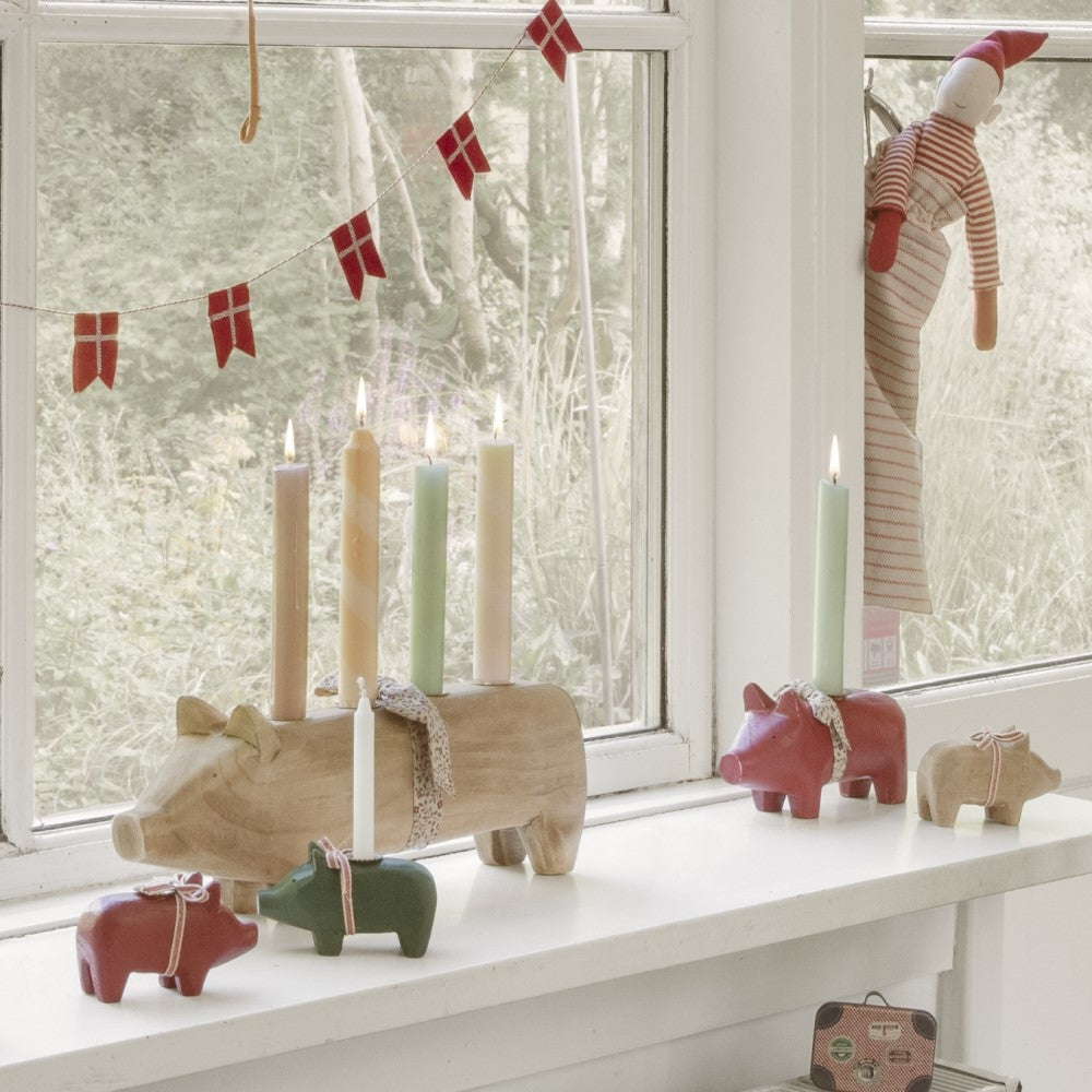 Maileg - Træ gris til lys - Rød