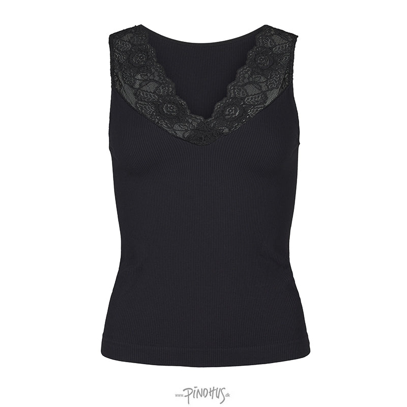 Belen ribtop V-blonde - sort