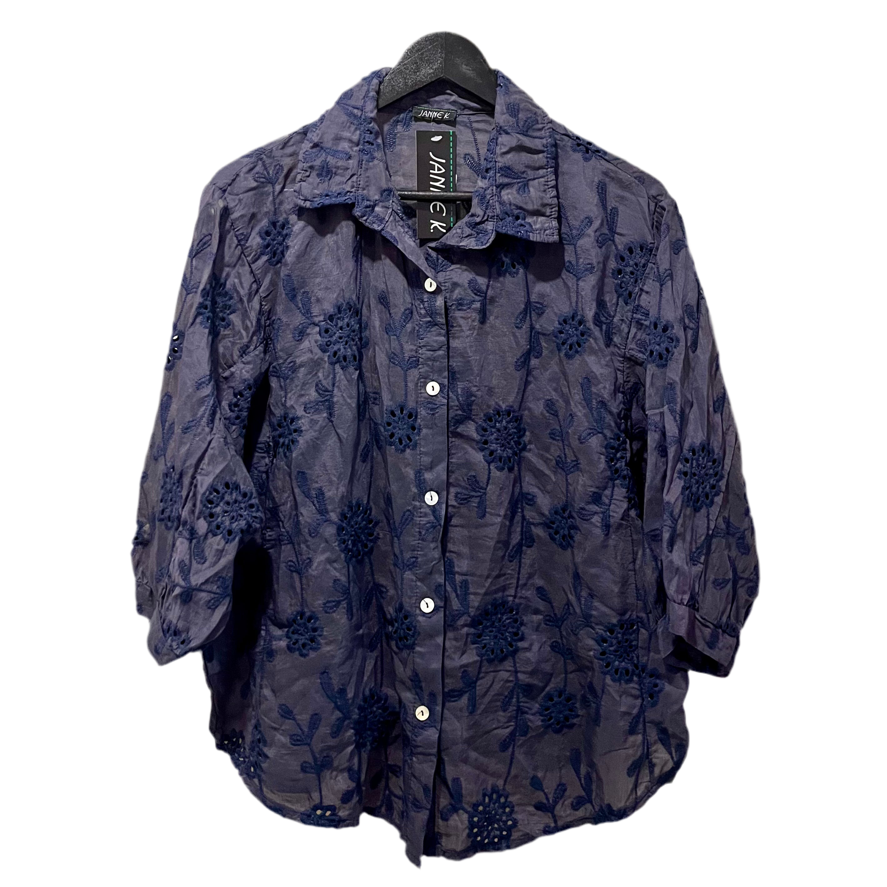 Janne K - Blå skjorte m/ blomster broderi
