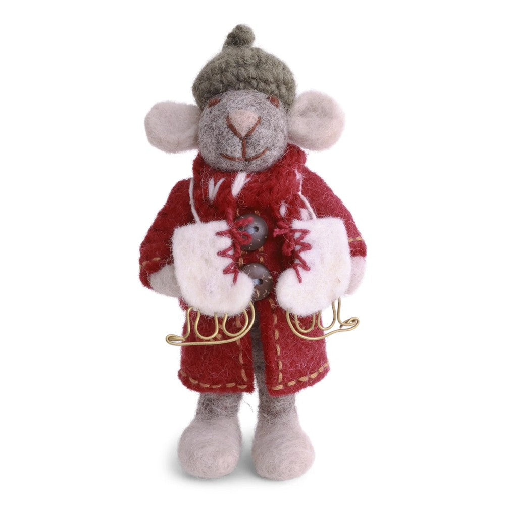 Gry & Sif - Grå julemus med skøjter 12cm
