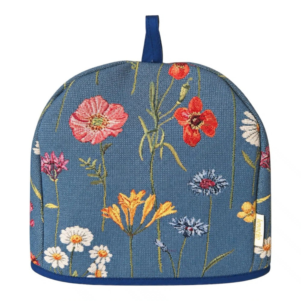Blå tehætte med eng blomster