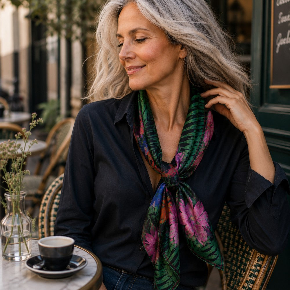 Silke tørklæde fra Aperitif med farvede blomster