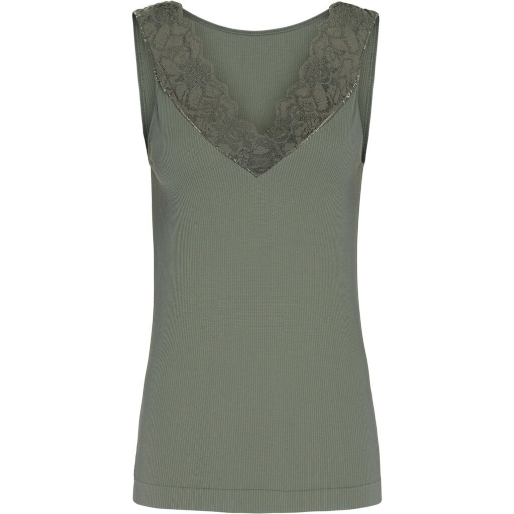 Belen ribtop V-blonde - Olive