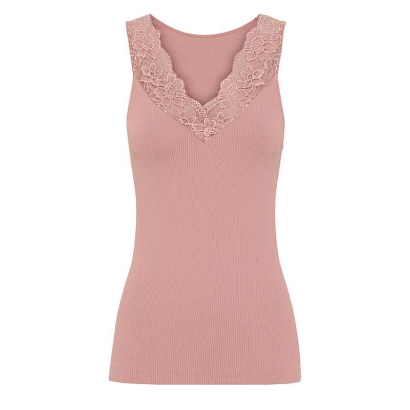 Belen ribtop V-blonde - Antik rosa