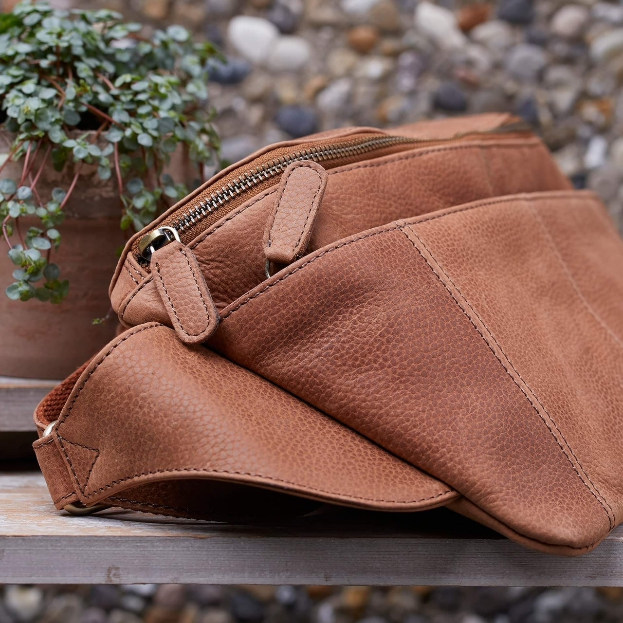 Corium Deluxe bæltetaske ægte skind - cognac