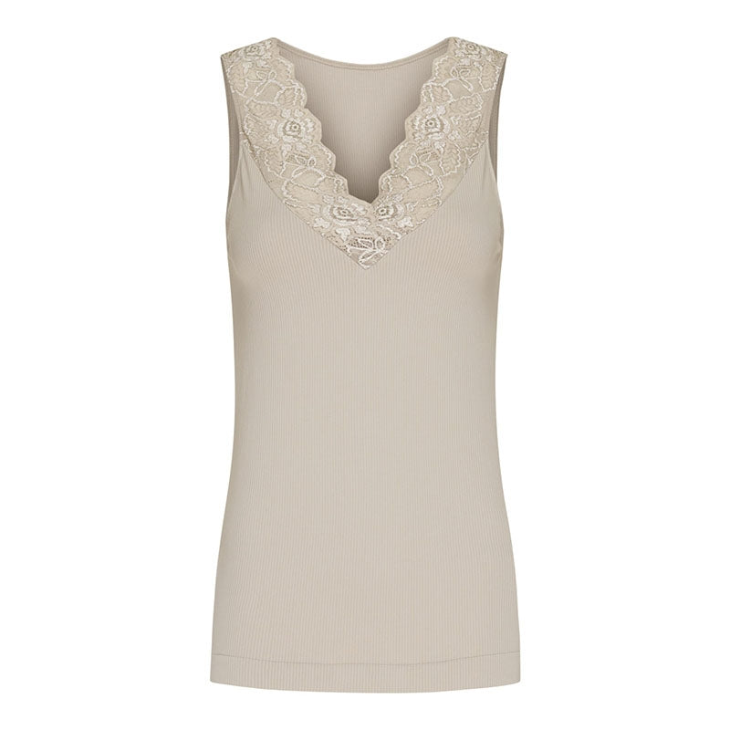 Belen ribtop V-blonde - Sand