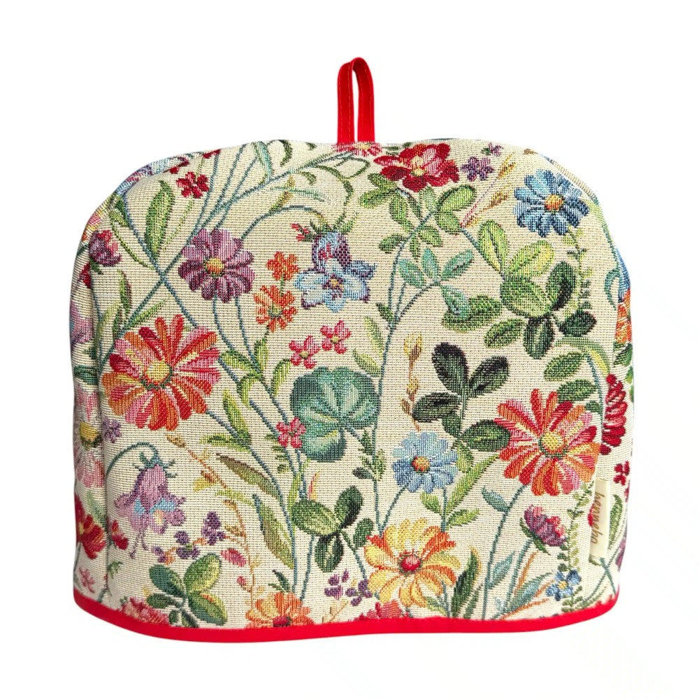 Gobelin tehætte med farverige blomster