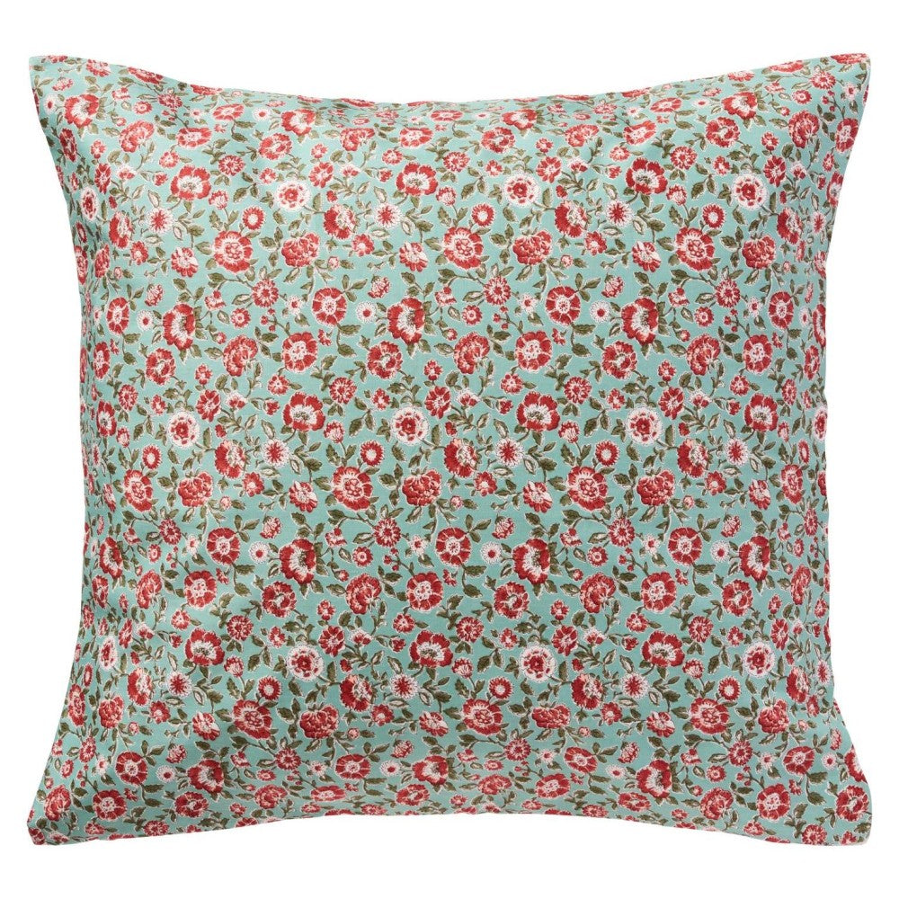 Ib Laursen - Pudebetræk 60cm Turkis, rust, grøn blomster