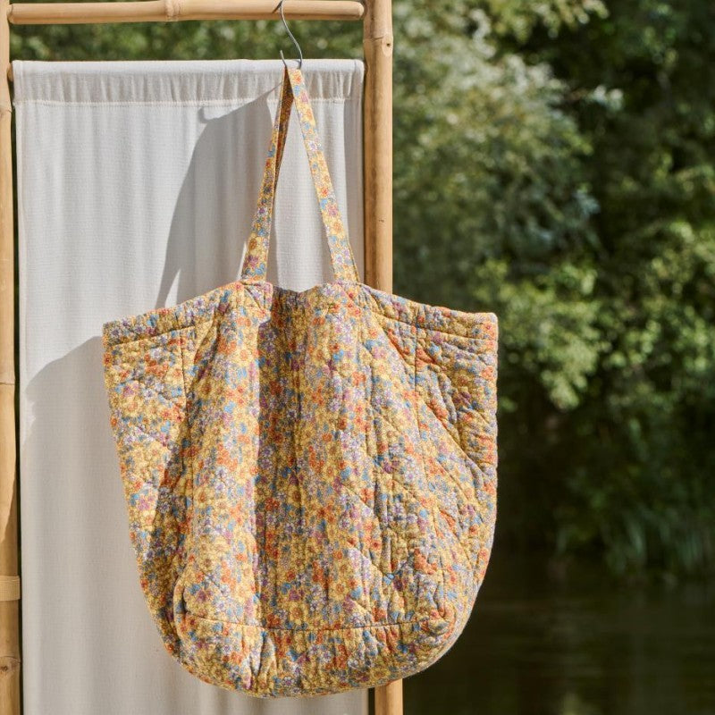 Ib Laursen - Quiltet taske gul m/ blomster