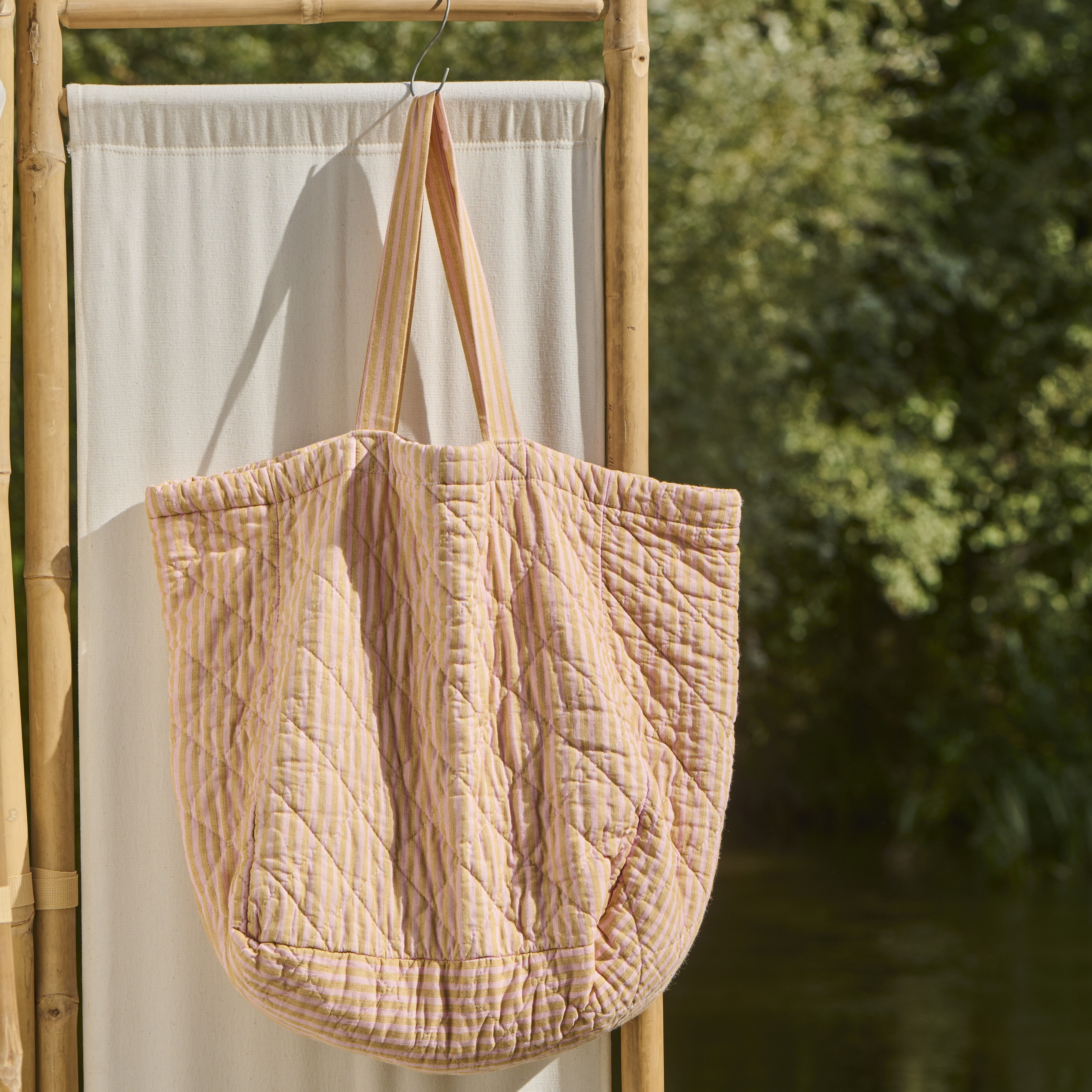 Ib Laursen - Quiltet taske rose/mustard striber