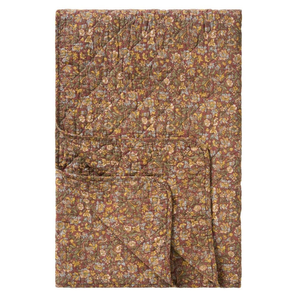 Ib Laursen quilt vattæppe i støvet bordeaux med blomster