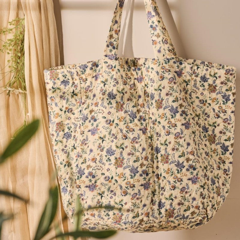 Ib Laursen - Quiltet taske m/ lilla & brune blomster