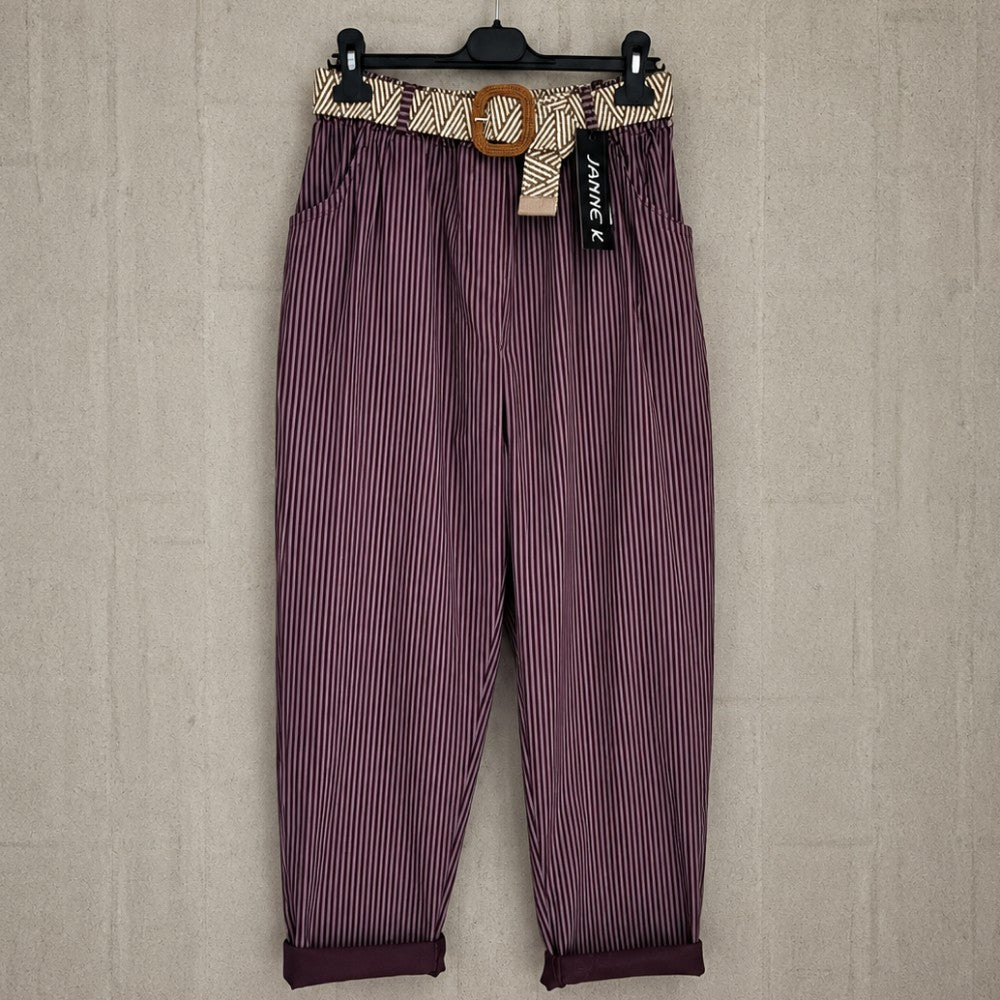 Janne K - Stribet Bukser bordeaux
