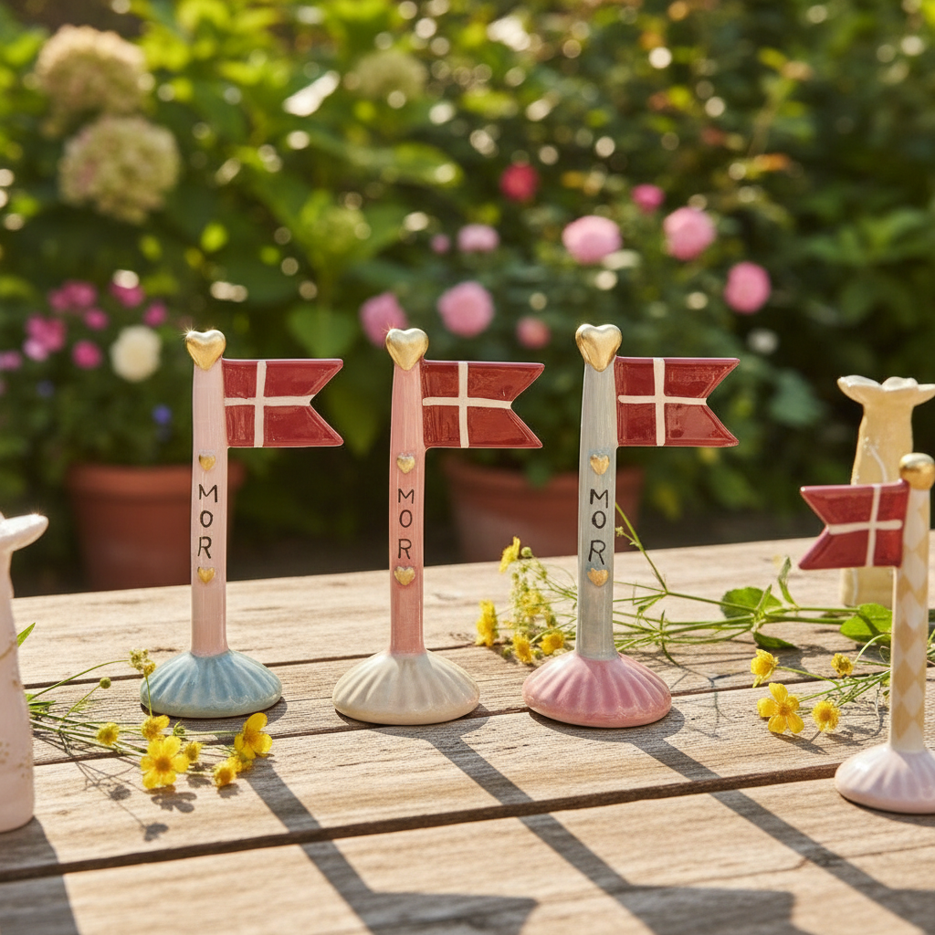 Sommerbillede med tre Speedtsberg MOR keramik flag