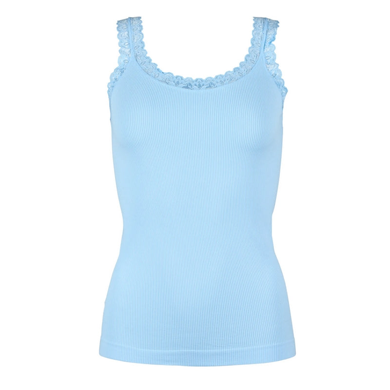 Frida rib top m/blonde Lyseblå