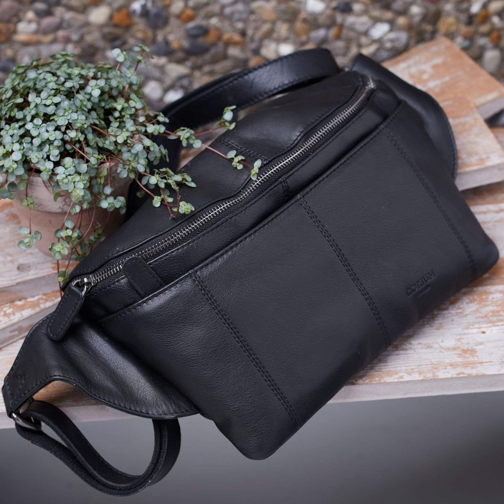 Corium Deluxe bæltetaske ægte skind - Sort