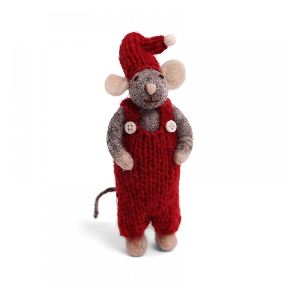 Èn Gry & Sif - Grå mus m/røde overalls 15cm