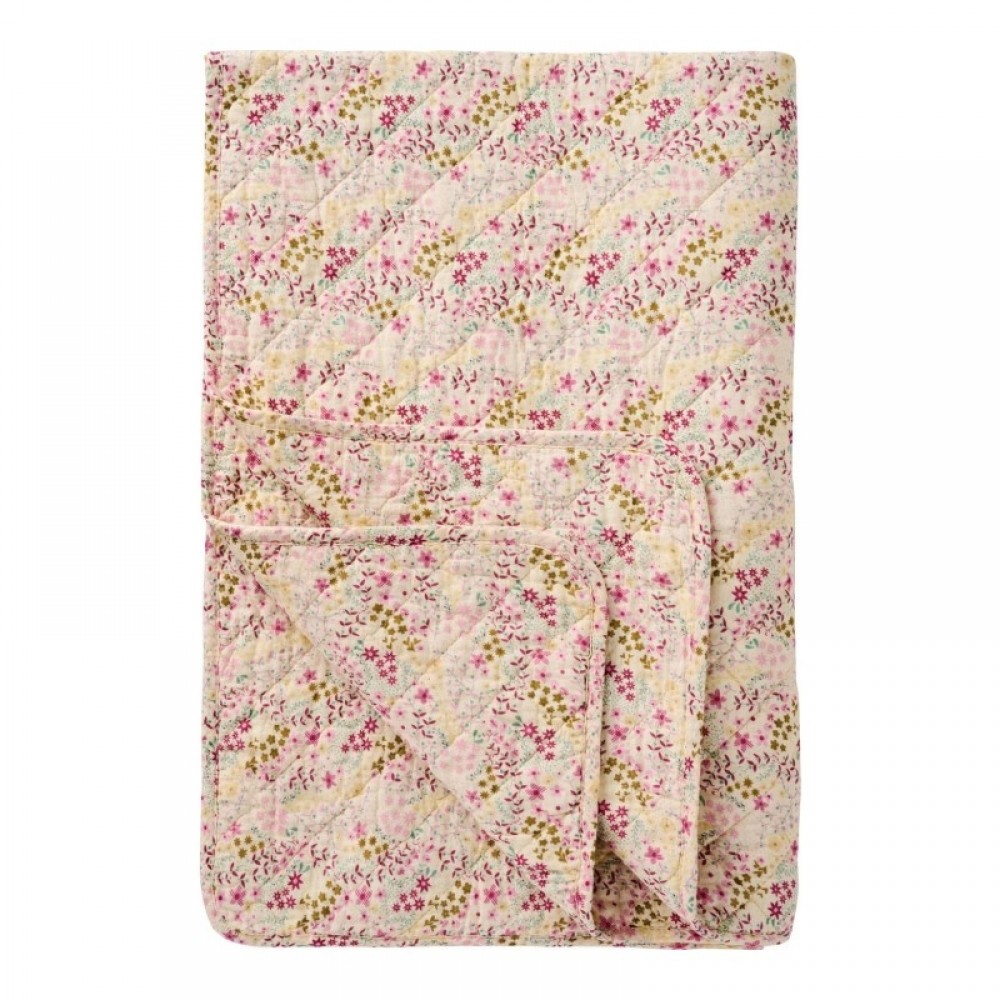 Ib Laursen Quilt m/ lyserøde, blå og grønne blomster