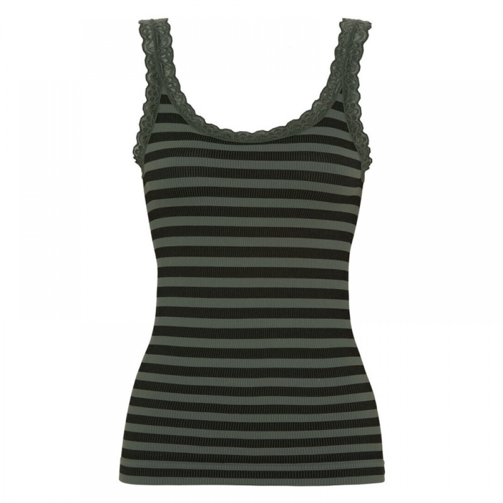 Isa rib top m/strib - Olive/sort