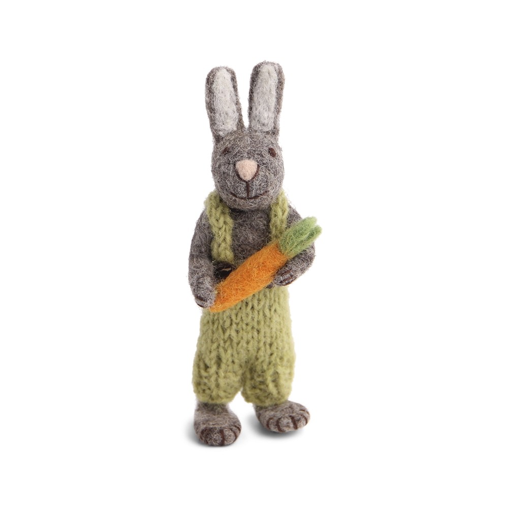 Én Gry & Sif - Grå kanin m/ smækbukser og gulerod