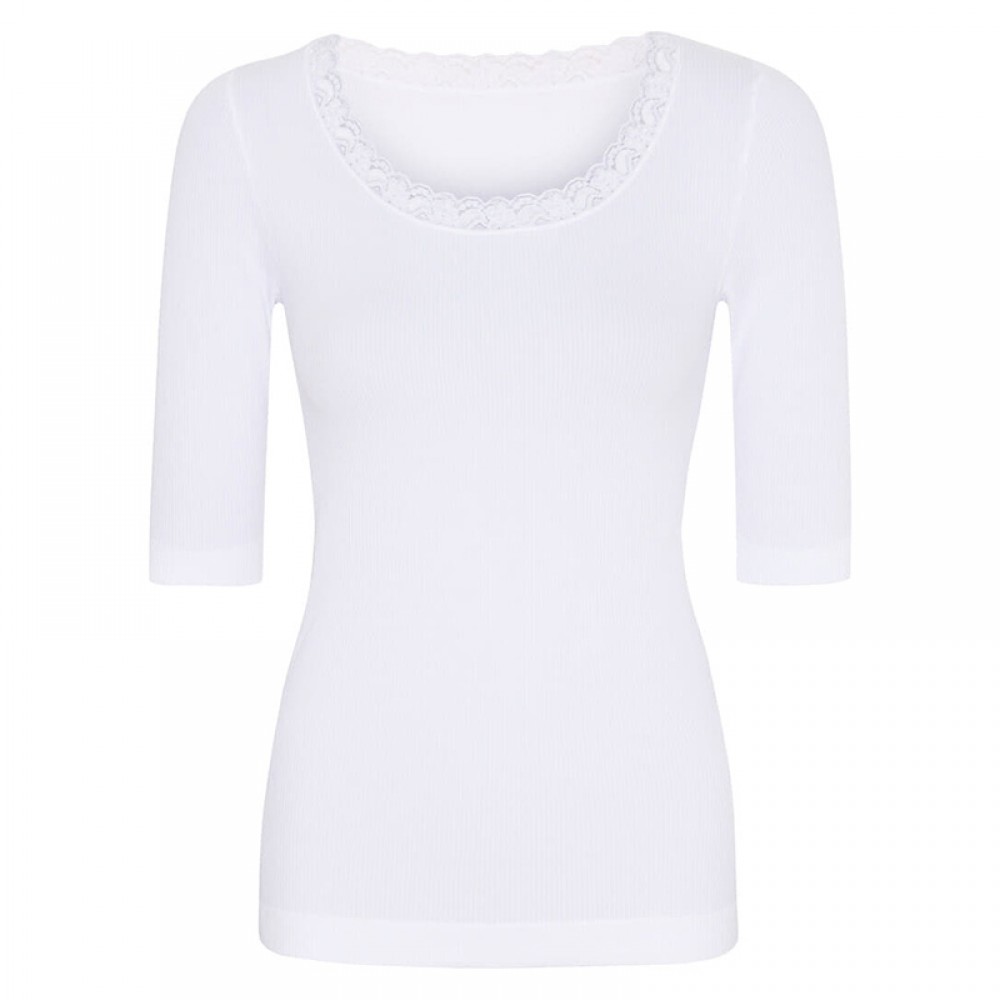 Frida rib t-shirt m/ blondekant K/Æ - hvid