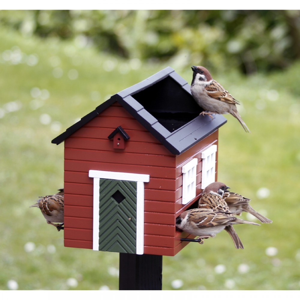 Vågn op klassisk fjerkræ Rødt Foderhus med fuglebad fra Wildlife Garden.