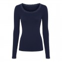 Frida rib bluse m/ blondekant - Marine