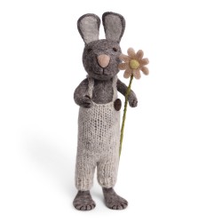 Én Gry & Sif - Stor grå kanin m / blomst
