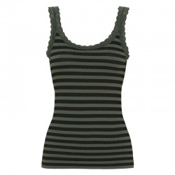 Isa rib top m/strib - Olive/sort