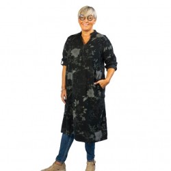 Janne K - Sort fløjlskjole m/ blomster print